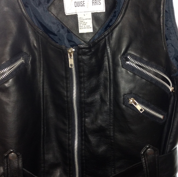 Vegan mock leather women's black biker style vest waistcoat w belt large - Picture 3 of 8